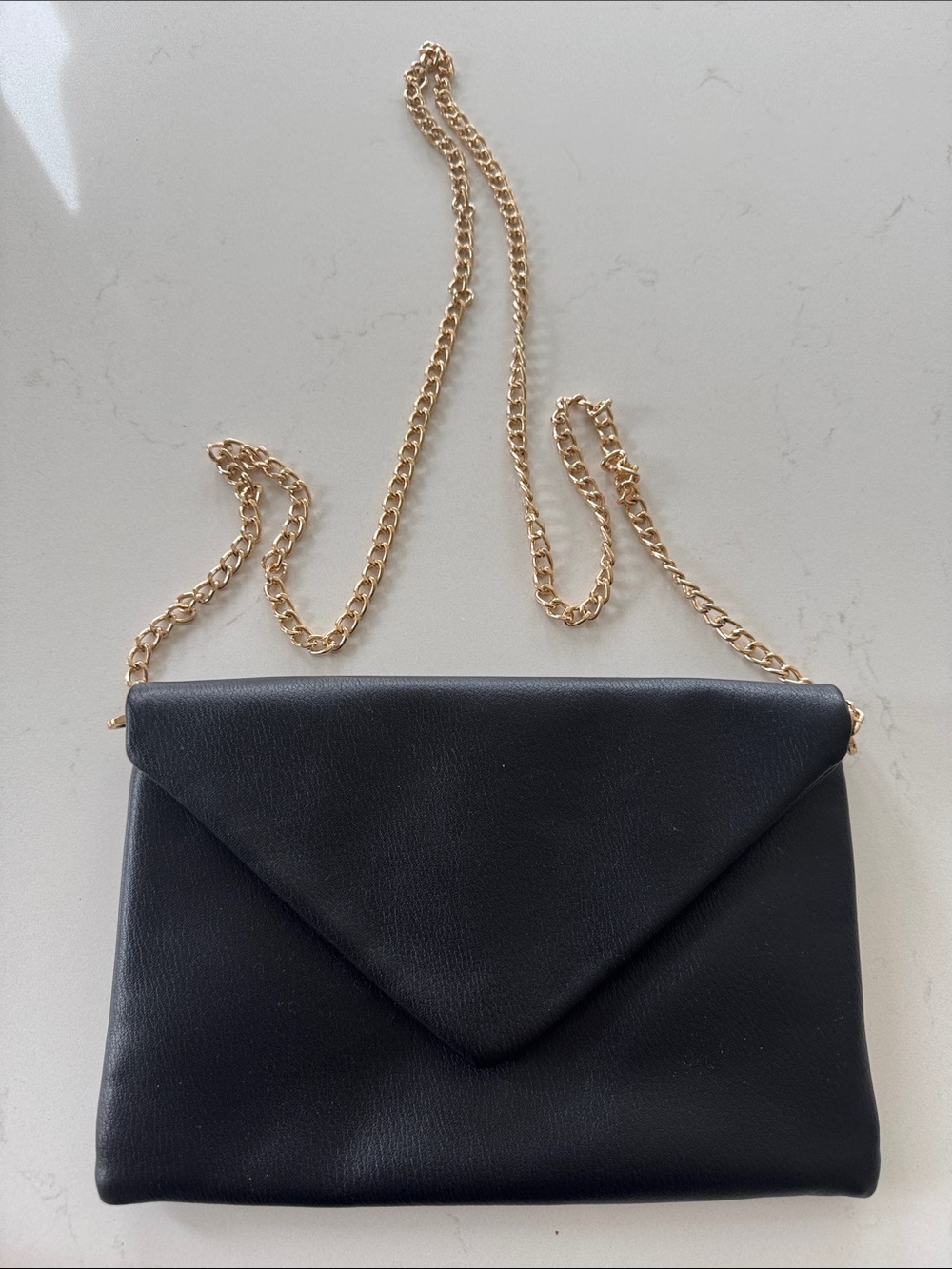 A New Day Classic Black Envelope Crossbody Bag with Gold Chain NWOT